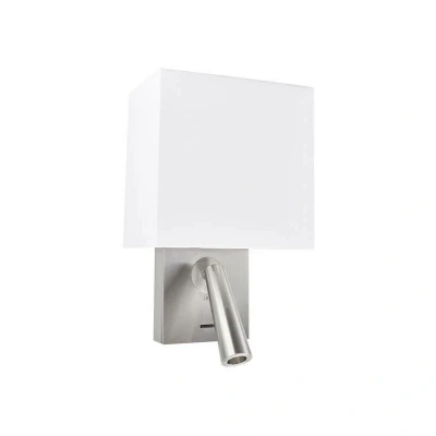 Image of Gamma LED Wall Light with Reading Square Shade Satin Nickel 179lm 2700K