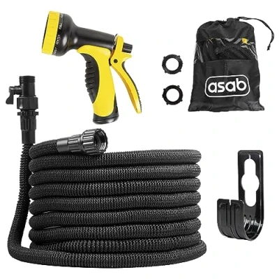 Image of ASAB Expandable Garden Hose Expanding with 7 Spray Settings High Density Flexible Pipe Portable Lightweight Design Anti Slip Handle Latex Core Trigger Lock Gun Green (50 FT Black)