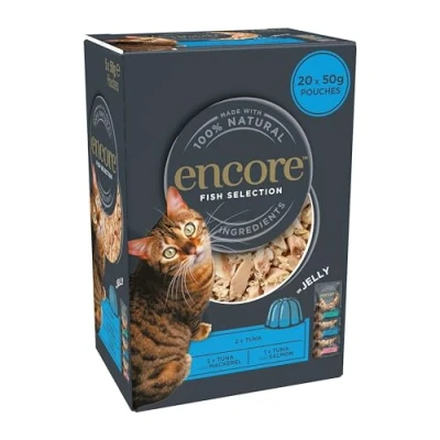 Image of Encore Natural Wet Cat Food, Multipack Tuna with Fish Selection in Jelly 5 x 50g Pouch, Pack of 4 (Packing May Vary)