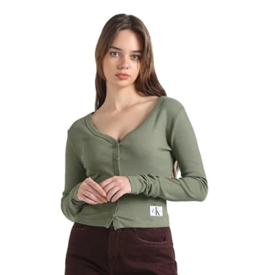 Image of Calvin Klein Jeans Ribbed Cotton Blend Cardigan S