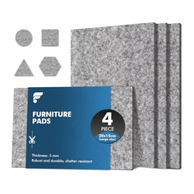 Image of shinfly Felt Pads for Furniture Feet 4 PCS, Floor Protectors 20 cm x 15 5 mm, Arbitrary Cutting, Self Adhesive Chair Leg Protectors, Light Grey