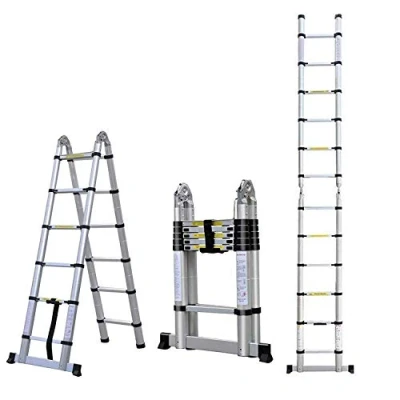 Image of Multi Purpose Aluminium Telescopic Ladder Portable Foldable Extension Extend Ladder, 3.8Metre A Frame