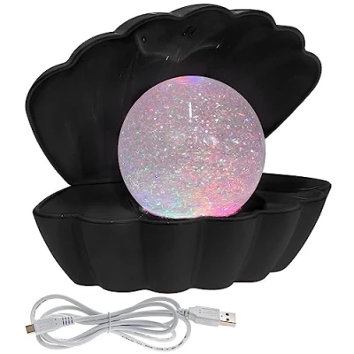 Image of L &amp; P Home Gifts Lesser Pavey Black Glitter Pearl Seashell Colour Changing Mood Light