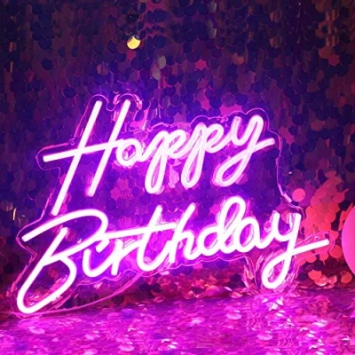 Image of DAKABUKA LED Happy Birthday Neon Sign Night Light Party Decorations Pink USB Operated Decorative for Backdrop Bedroom Wall Décor 5v