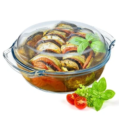 Image of KADAX Glass Roaster, Casserole Dish with Lid Made of Heat resistant Glass, Fireproof Vessel for Lasagna, Vegetable Stew, Roasting in the Oven (Round 2.4 L)