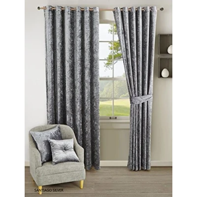 Image of swift Crushed Velvet Curtain Sound Proof Thermal Insulated Curtains 2 panels for Bedrooms, Study Rooms with Fully Lined Ring Top Eyelet Tiebacks Silver Grey W 46 x L 54 inchches