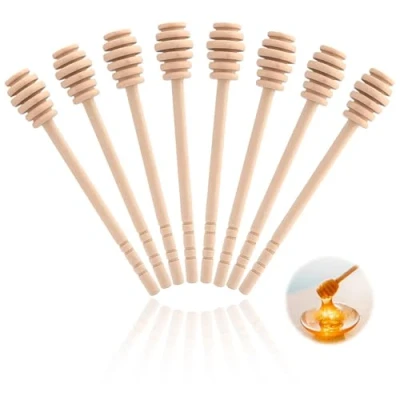 Image of 8 Pcs Honey Dipper Sticks, 16cm Wooden Stick Spoon Stirrer Drizzler Dippers for Jam Collecting Stirring Dispense