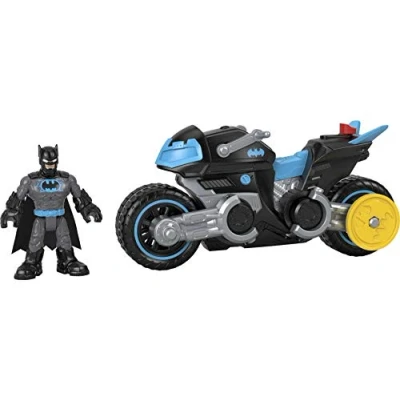 Image of Fisher Price Imaginext DC Super Friends Bat Tech Batcycle, Push Along Vehicle and Batman Figure for Preschool Kids Ages 3 8 Years