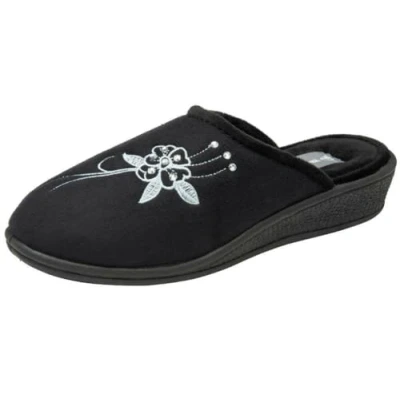 Image of DUNLOP Women&#039;s Ladies Pamela Memory Foam Backless Low Wedge Heel Mule Slipper in Navy Blue or Lilac Size 3,4,5,6,7,8 (Black, UK Footwear System, Adult, Women, Numeric, Medium, 5)
