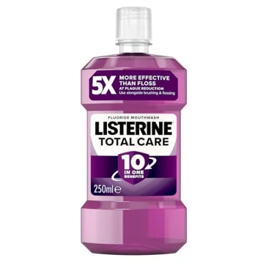 Image of Listerine Total Care Antibacterial Mouthwash (250ml), Caring and Cleansing with 10 in 1 Benefits, Clean Mint Flavoured to Freshen Breath