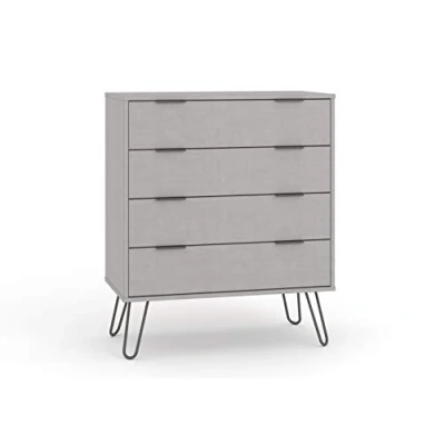 Image of Home Source Chest Cabinet Organiser, Wooden Industrial Bedroom Storage, Hairpin Legs, Grey, 4 Drawer, Engineered Wood