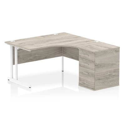 Image of Impulse 1400 RH Crescent Desk Cantilever Leg Grey Oak/White 600 DH Ped