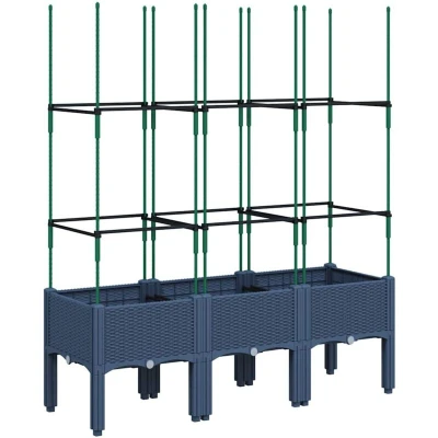 Image of vidaXL Garden Planter with Trellis Blue Grey 120x40x142.5 cm PP