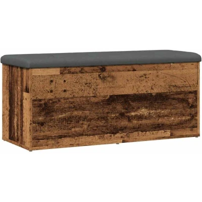 Image of vidaXL Storage Bench Old Wood Finish 102x42x45 cm with Cushioned Seat, Engineered Hallway &amp; Living Room Seating and Solution.