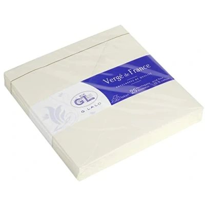 Image of Clairefontaine Ref 22000L G.Lalo Gummed Lined Envelopes (Pack of 20) 14 x 14cm in Size, PEFC Certified, White Linings for Confidentiality Vergé De France