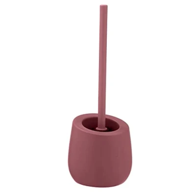 Image of WENKO Badi toilet brush set, high quality ceramic with matt surface, incl. Ø 7.5 cm silicone head in black non stick effect, 13.5 x 38 cm, dusky pink