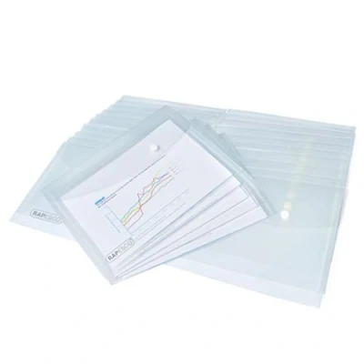 Image of Rapesco 1501 Popper Wallets, A5, Clear Transparent, Pack of 50