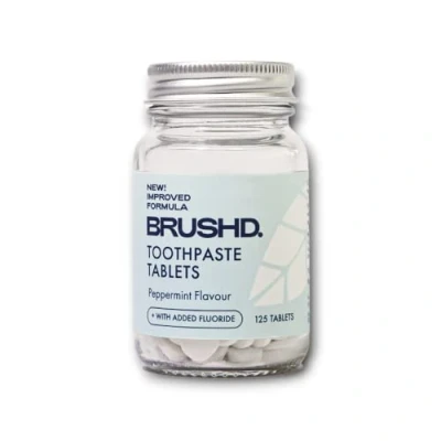 Image of Brushd. Waterless Toothpaste Tablets, Cool Natural Ingredients, Lightly Foaming, Added Fluoride, Plastic Free Packaging, Vegan &amp; Cruelty Free, 125 Tablets (Peppermint)