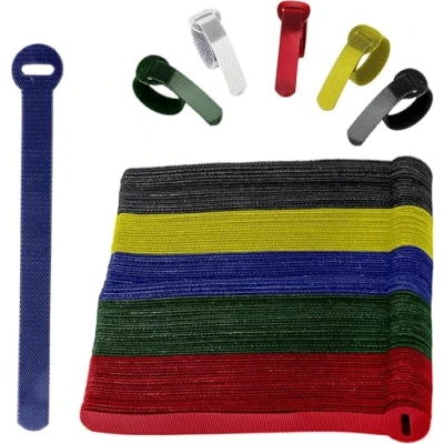 Image of ARMIZ 120 x Colourful Reusable Cable Ties Straps, Adjustable Ties, Strong Hook and Loop Straps with Buckle for TV Cables, PC Cables Desk Organisation