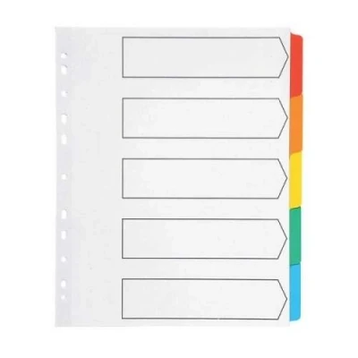 Image of indigo® Dividers, A4, Index Multipunched Mylar Reinforced Multicolour Tabs White (5 Part, Pack of 1)