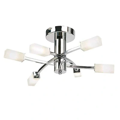 Image of Havana 6 Light Semi Flush Multi Arm Ceiling Chrome, Acid Etched Glass, G9