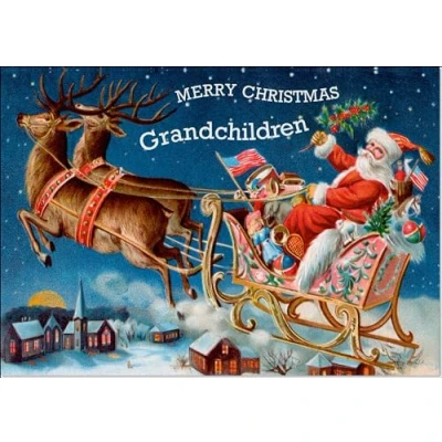 Image of doodlecards Grandchildren Christmas Card Santa&#039;S Sleigh Victorian Style Medium Size with Plain Envelope
