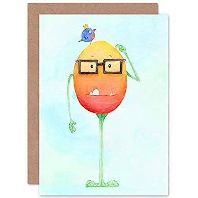 Image of Wee Blue Coo Wild Monsters Theo Glasses Bird Kids Sealed Greeting Card Plus Envelope Blank inside