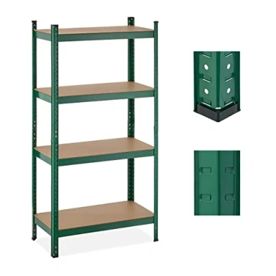 Image of Relaxdays Heavy Duty Shelving Unit, 4 Levels, H x W D: 156 80 40 cm, 280 kg max Load, Metal, MDF, Green, Steel