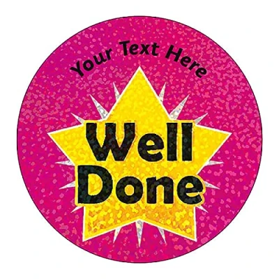 Image of 140 Personalised Holographic Sparkly Well Done Star Motivational School Praise Teachers Reward Stickers 37mm Primary Teaching Services