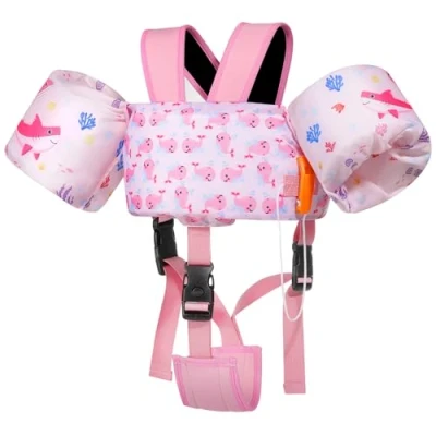 Image of MoKo Kids Swimming Vest, Toddler Floaties, Arm Band Floaties with Adjustable Strap, Swim Jacket Water Wing Pool Float, Sports Learning Training Equipment, Pink Whale