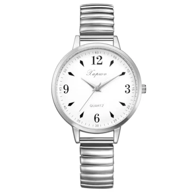 Image of JewelryWe Elastic Watches for Women: Easy Reader Analog Big Dial Round Quartz Wristwatch Xmas