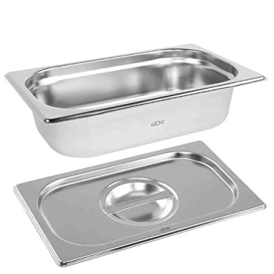 Image of eZone Gastronorm &amp; Lid 1/4 Quarter Stainless Steel Bain Marie Food Container Pan 65mm