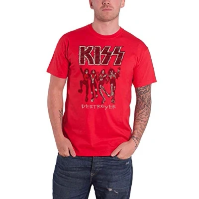 Image of Kiss T Shirt Destroyer Sketch Band Logo Official Mens Red S