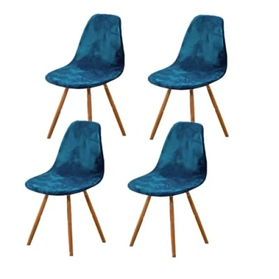 Image of Highdi Luxury Velvet Scandinavian Dining Chair Covers, Nordic Style Universal Armless Slipcovers Shell Chairs Covers Removable Washable for Kitchen, Bedroom, Living Room (Peacock blue,4 PCS)