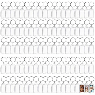 Image of Kurtzy Blank Photo Keyrings (200 Pack) Acrylic Keyring Blanks/Photo Key Rings Personalised Photo/Picture Set Empty Plastic Keychains for Crafts
