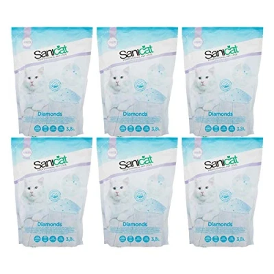 Image of Sanicat Professional Cat Litter, Lightweight Absorbent Diamonds, Unscented, 3.8 Litre (6 Pack)