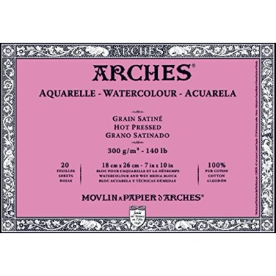 Image of ARCHES 18 x 26 cm 300 GSM Hot Pressed Glued on 4 Sides Block Watercolour Paper Natural White (Pack of 20 Sheets)