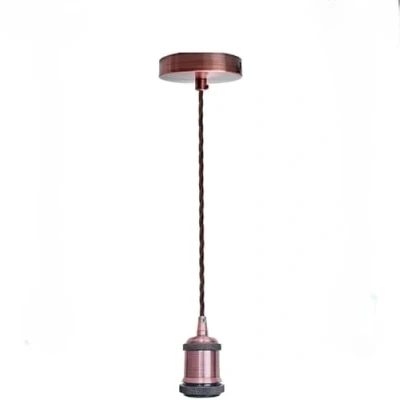 Image of LEDSone Copper Vintage Metal Ceiling Pendant Light Fitting, Brown Twisted Braided Flex 1m Cable, E27 Lamp Holder Suspended Fitting Kit for Indoor Lightings