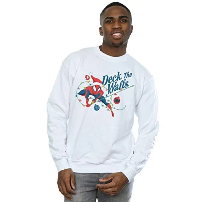 Image of Marvel Men&#039;s Spider Man Deck The Walls Sweatshirt White XXX Large