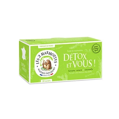 Image of Les 2 Marmottes Detox et Vous infusion 30 sachets Turmeric, Rosemary, and Lemongrass Well Being Relaxation For the Liver Made in France No Added Aromas 46 g