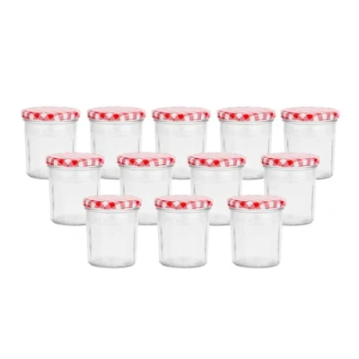 Image of Lucenté 12PC Wide Mouth Glass Jam Jars Preserve Pots Pickle with Airtight Screw Top Lids 324ml