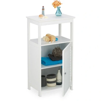 Image of Relaxdays Bathroom Cabinet, Free Standing, Wooden, Bamboo, Storage, 3 Shelves, Cupboard, HxWxD: 83 x 45 x30cm, White