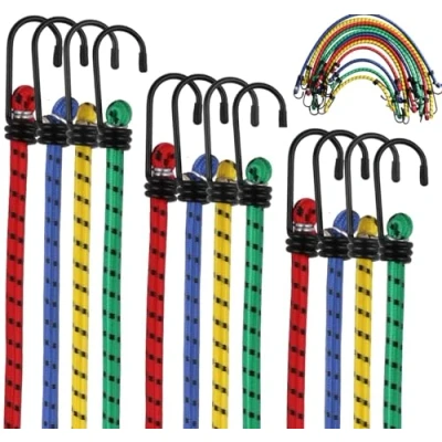 Image of Buloo Heavy Duty Bungee Cords with Hooks, 12PCS Weatherproof and UV Resistant Elastic Straps for Securing Tarps, Luggage, Tents, Bikes, Garden Furniture, Wheelie Bin Lids