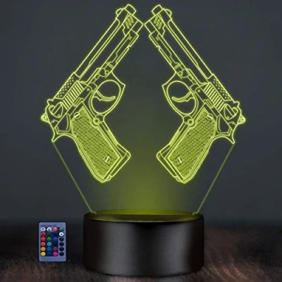 Image of HPBN8 Ltd Optical Illusion 3D Pistol Gun Night Light USB Powered Touch Switch Remote Control LED Decor Lamp 7/16 Colors Changing Children Kids Toy Christmas Xmas Brithday Gift