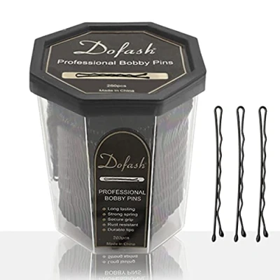Image of Dofash 260Pcs 5CM/2IN Professional Bobby Pins Bulk Hair Slides Hairpins Large Package in Octogan Container for Women&#039;s Styling (Black)