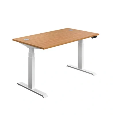 Image of Office Hippo Sit Stand Desk with Electric Twin Motor and Built in Memory, Engineered Wood, Oak White Frame, 120 x 80 65 to 131 cm