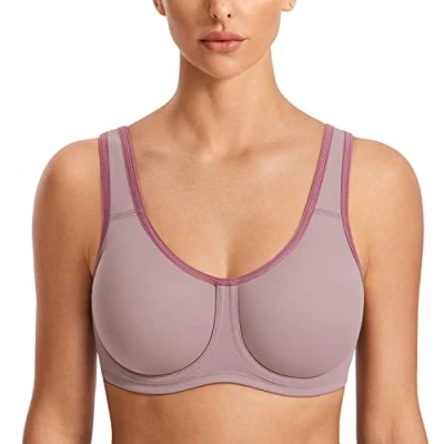 Image of SYROKAN Women&#039;s Max Control Solid High Impact Plus Size Underwire Sports Bra for Large Breasts Conch Shell 36C