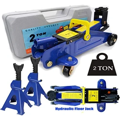 Image of 2T 4000lbs Floor Jack Car Trolley Hydraulic Quick Lift Heavy Duty Portable Stable with Storage Case 2pcs Axle Stands 3 Ton