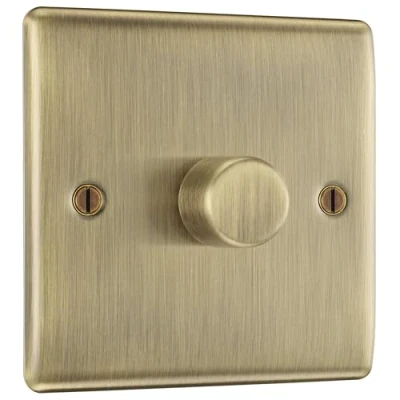 Image of BG Electrical Intelligent Single Wall Dimmer Switch, 2 Way, Raised Profile, Round Edges, Nexus Metal, Antique Brass, 200W, NAB81