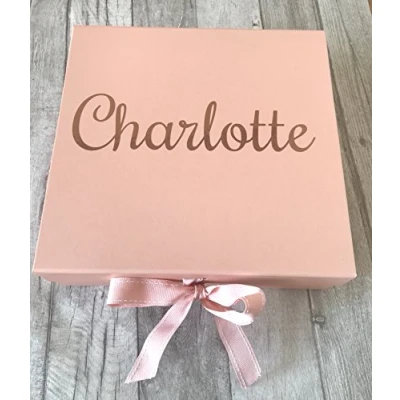 Image of Little Secrets Childrens Clothing Personalised Pink Gift Box, Memory Keepsake Present with Rose Gold lettering.